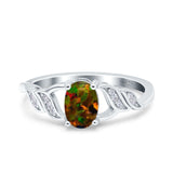 Oval Art Deco Wedding Engagement Bridal Ring Round Simulated Cubic Zirconia 925 Sterling Silver