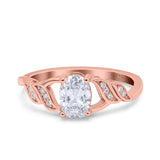 Oval Art Deco Wedding Engagement Bridal Ring Round Simulated Cubic Zirconia 925 Sterling Silver