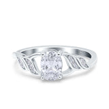 Oval Art Deco Wedding Engagement Bridal Ring Round Simulated Cubic Zirconia 925 Sterling Silver