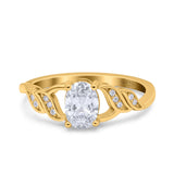 Oval Art Deco Wedding Engagement Bridal Ring Round Simulated Cubic Zirconia 925 Sterling Silver