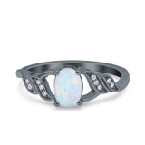 Oval Art Deco Wedding Engagement Bridal Ring Round Simulated Cubic Zirconia 925 Sterling Silver