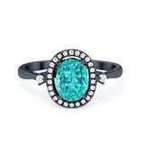 Art Deco Oval Wedding Engagement Ring Halo Round Simulated Cubic Zirconia 925 Sterling Silver