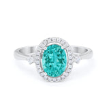 Art Deco Oval Wedding Engagement Ring Halo Round Simulated Cubic Zirconia 925 Sterling Silver