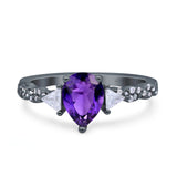 Art Deco Pear Shape Wedding Bridal Ring Triangle Simulated Cubic Zirconia 925 Sterling Silver