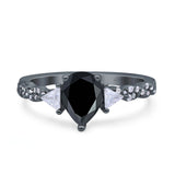 Art Deco Pear Shape Wedding Bridal Ring Triangle Simulated Cubic Zirconia 925 Sterling Silver