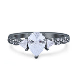 Art Deco Pear Shape Wedding Bridal Ring Triangle Simulated Cubic Zirconia 925 Sterling Silver