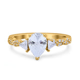 Art Deco Pear Shape Wedding Bridal Ring Triangle Simulated Cubic Zirconia 925 Sterling Silver