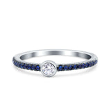 Petite Dainty Simple Wedding Ring Band Round Simulated Blue Sapphire Cubic Zirconia 925 Sterling Silver