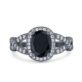 Infinity Twisted Shank Art Deco Halo Oval Wedding Engagement Ring Round Simulated Cubic Zirconia 925 Sterling Silver