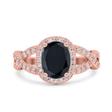 Infinity Twisted Shank Art Deco Halo Oval Wedding Engagement Ring Round Simulated Cubic Zirconia 925 Sterling Silver