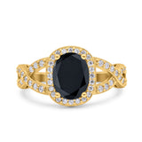 Infinity Twisted Shank Art Deco Halo Oval Wedding Engagement Ring Round Simulated Cubic Zirconia 925 Sterling Silver