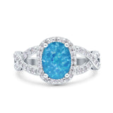 Infinity Twisted Shank Art Deco Halo Oval Wedding Engagement Ring Round Simulated Cubic Zirconia 925 Sterling Silver