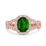 Infinity Twisted Shank Art Deco Halo Oval Wedding Engagement Ring Round Simulated Cubic Zirconia 925 Sterling Silver