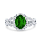 Infinity Twisted Shank Art Deco Halo Oval Wedding Engagement Ring Round Simulated Cubic Zirconia 925 Sterling Silver