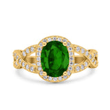 Infinity Twisted Shank Art Deco Halo Oval Wedding Engagement Ring Round Simulated Cubic Zirconia 925 Sterling Silver