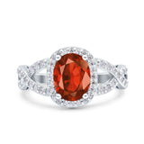 Infinity Twisted Shank Art Deco Halo Oval Wedding Engagement Ring Round Simulated Cubic Zirconia 925 Sterling Silver