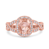 Infinity Twisted Shank Art Deco Halo Oval Wedding Engagement Ring Round Simulated Cubic Zirconia 925 Sterling Silver