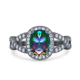 Infinity Twisted Shank Art Deco Halo Oval Wedding Engagement Ring Round Simulated Cubic Zirconia 925 Sterling Silver