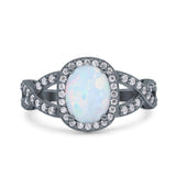 Infinity Twisted Shank Art Deco Halo Oval Wedding Engagement Ring Round Simulated Cubic Zirconia 925 Sterling Silver