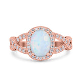 Infinity Twisted Shank Art Deco Halo Oval Wedding Engagement Ring Round Simulated Cubic Zirconia 925 Sterling Silver