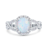 Infinity Twisted Shank Art Deco Halo Oval Wedding Engagement Ring Round Simulated Cubic Zirconia 925 Sterling Silver