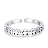 Smiley Face Toe Ring Adjustable Band 925 Sterling Silver (4mm)