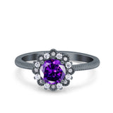 Halo Floral Style Art Deco Round Wedding Engagement Ring Simulated Cubic Zirconia 925 Sterling Silver