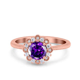 Halo Floral Style Art Deco Round Wedding Engagement Ring Simulated Cubic Zirconia 925 Sterling Silver