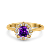 Halo Floral Style Art Deco Round Wedding Engagement Ring Simulated Cubic Zirconia 925 Sterling Silver