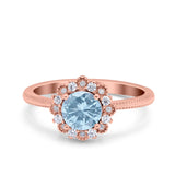 Halo Floral Style Art Deco Round Wedding Engagement Ring Simulated Cubic Zirconia 925 Sterling Silver