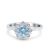 Halo Floral Style Art Deco Round Wedding Engagement Ring Simulated Cubic Zirconia 925 Sterling Silver