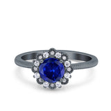 Halo Floral Style Art Deco Round Wedding Engagement Ring Simulated Cubic Zirconia 925 Sterling Silver