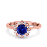 Halo Floral Style Art Deco Round Wedding Engagement Ring Simulated Cubic Zirconia 925 Sterling Silver