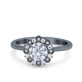 Halo Floral Style Art Deco Round Wedding Engagement Ring Simulated Cubic Zirconia 925 Sterling Silver