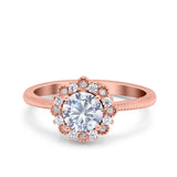 Halo Floral Style Art Deco Round Wedding Engagement Ring Simulated Cubic Zirconia 925 Sterling Silver