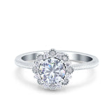 Halo Floral Style Art Deco Round Wedding Engagement Ring Simulated Cubic Zirconia 925 Sterling Silver