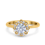 Halo Floral Style Art Deco Round Wedding Engagement Ring Simulated Cubic Zirconia 925 Sterling Silver