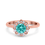 Halo Floral Style Art Deco Round Wedding Engagement Ring Simulated Cubic Zirconia 925 Sterling Silver