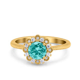 Halo Floral Style Art Deco Round Wedding Engagement Ring Simulated Cubic Zirconia 925 Sterling Silver