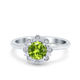 Halo Floral Style Art Deco Round Wedding Engagement Ring Simulated Cubic Zirconia 925 Sterling Silver