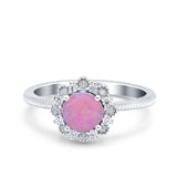 Halo Floral Style Art Deco Round Wedding Engagement Ring Simulated Cubic Zirconia 925 Sterling Silver