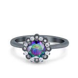 Halo Floral Style Art Deco Round Wedding Engagement Ring Simulated Cubic Zirconia 925 Sterling Silver