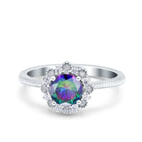 Halo Floral Style Art Deco Round Wedding Engagement Ring Simulated Cubic Zirconia 925 Sterling Silver