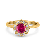 Halo Floral Style Art Deco Round Wedding Engagement Ring Simulated Cubic Zirconia 925 Sterling Silver