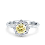 Halo Floral Style Art Deco Round Wedding Engagement Ring Simulated Cubic Zirconia 925 Sterling Silver