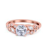Vintage Style Art Deco Cushion and Marquise Wedding Engagement Ring Simulated Cubic Zirconia 925 Sterling Silver