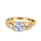 Vintage Style Art Deco Cushion and Marquise Wedding Engagement Ring Simulated Cubic Zirconia 925 Sterling Silver