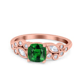 Vintage Style Art Deco Cushion and Marquise Wedding Engagement Ring Simulated Cubic Zirconia 925 Sterling Silver