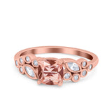 Vintage Style Art Deco Cushion and Marquise Wedding Engagement Ring Simulated Cubic Zirconia 925 Sterling Silver