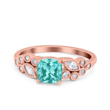 Vintage Style Art Deco Cushion and Marquise Wedding Engagement Ring Simulated Cubic Zirconia 925 Sterling Silver